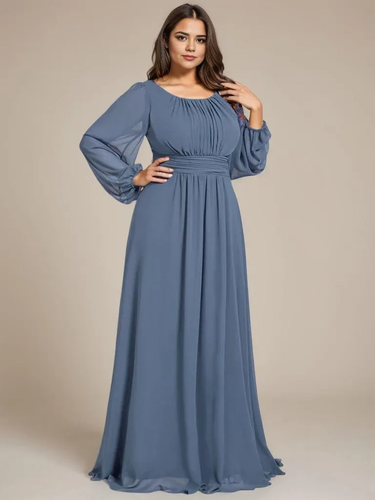 Rachel boat neck full sleeve evening or bridesmaid gown