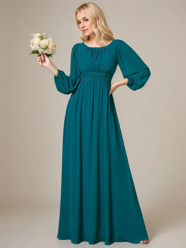 Rachel boat neck full sleeve evening or bridesmaid gown