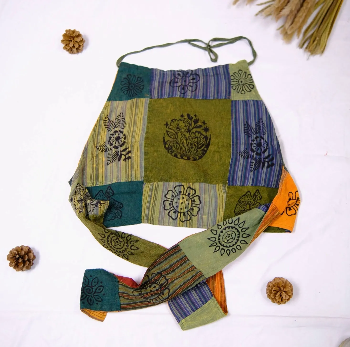 Reversible Patchwork Halter Top Orange Green