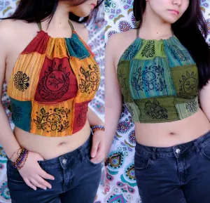 Reversible Patchwork Halter Top Orange Green