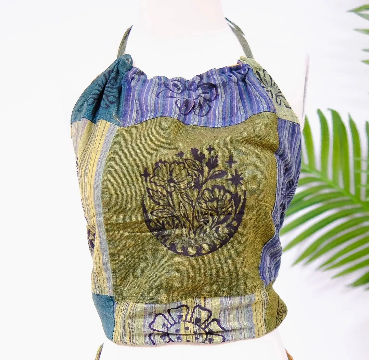 Reversible Patchwork Halter Top Orange Green