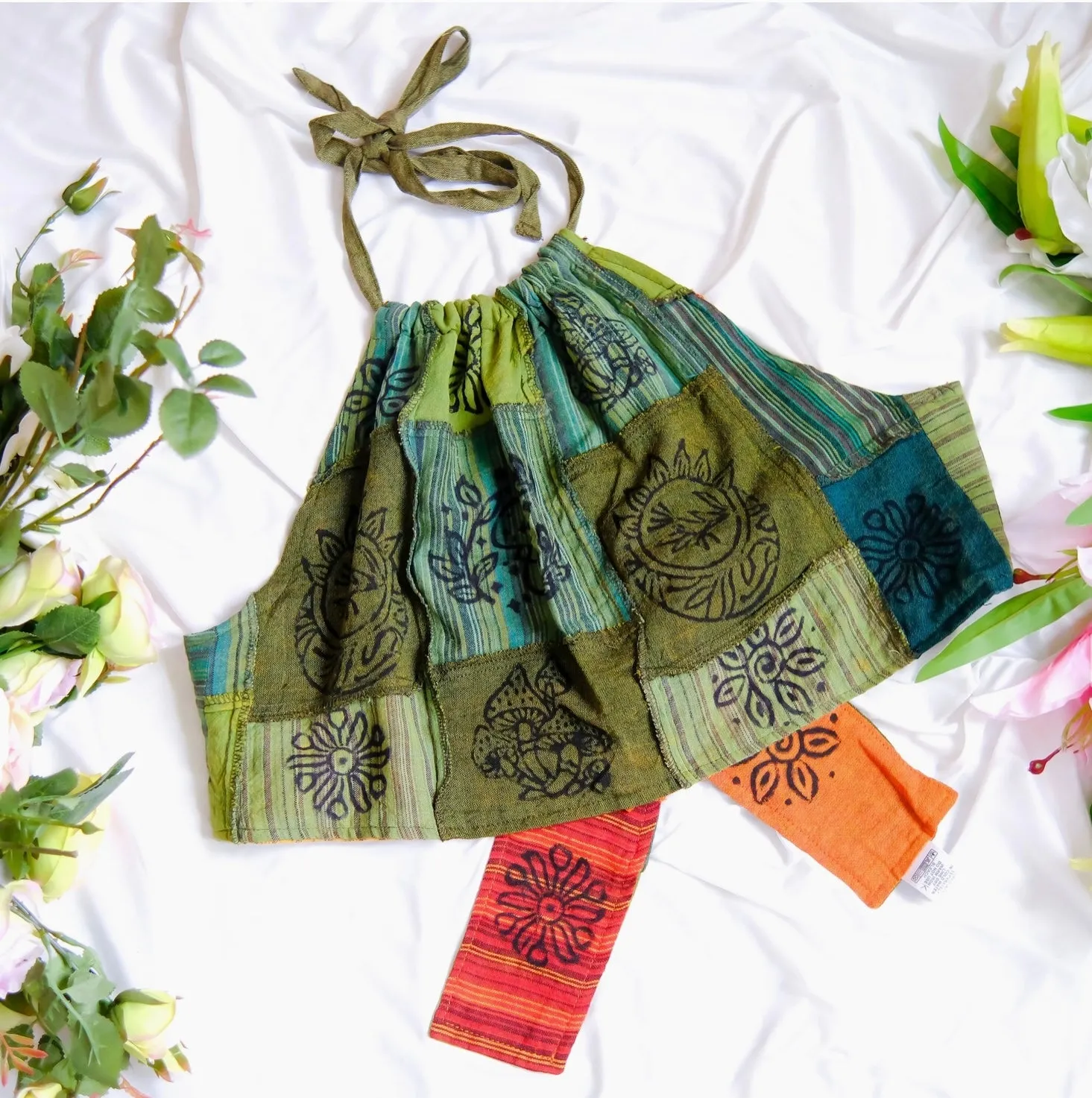 Reversible Patchwork Halter Top Orange Green