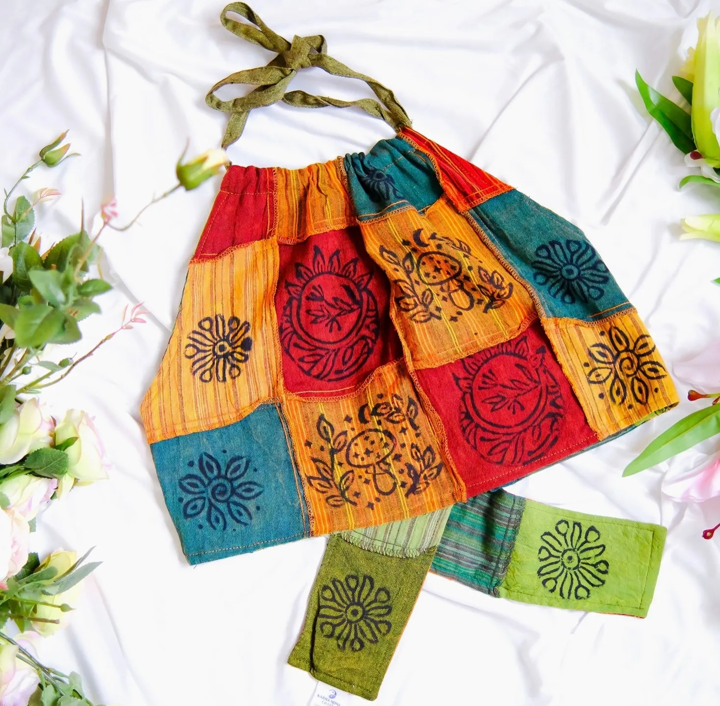 Reversible Patchwork Halter Top Orange Green