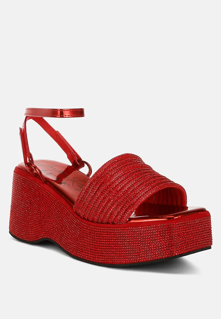 Rhinestone Embellished Lace-Up Sandals by RUW