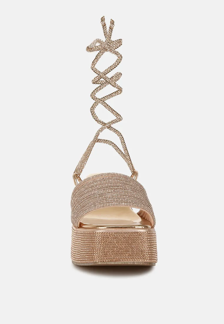 Rhinestone Embellished Lace-Up Sandals by RUW