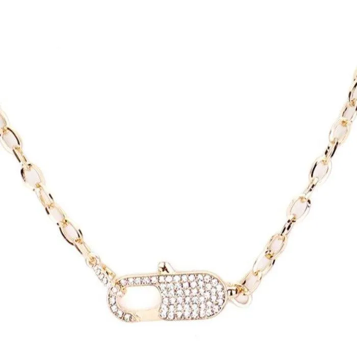 Rhinestone Embellished Lobster Clasp Gold Necklace Set