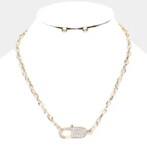 Rhinestone Embellished Lobster Clasp Gold Necklace Set