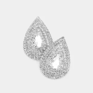 Rhinestone Embellished Teardrop Pageant Earrings on Silver | Evening Earrings |  542282