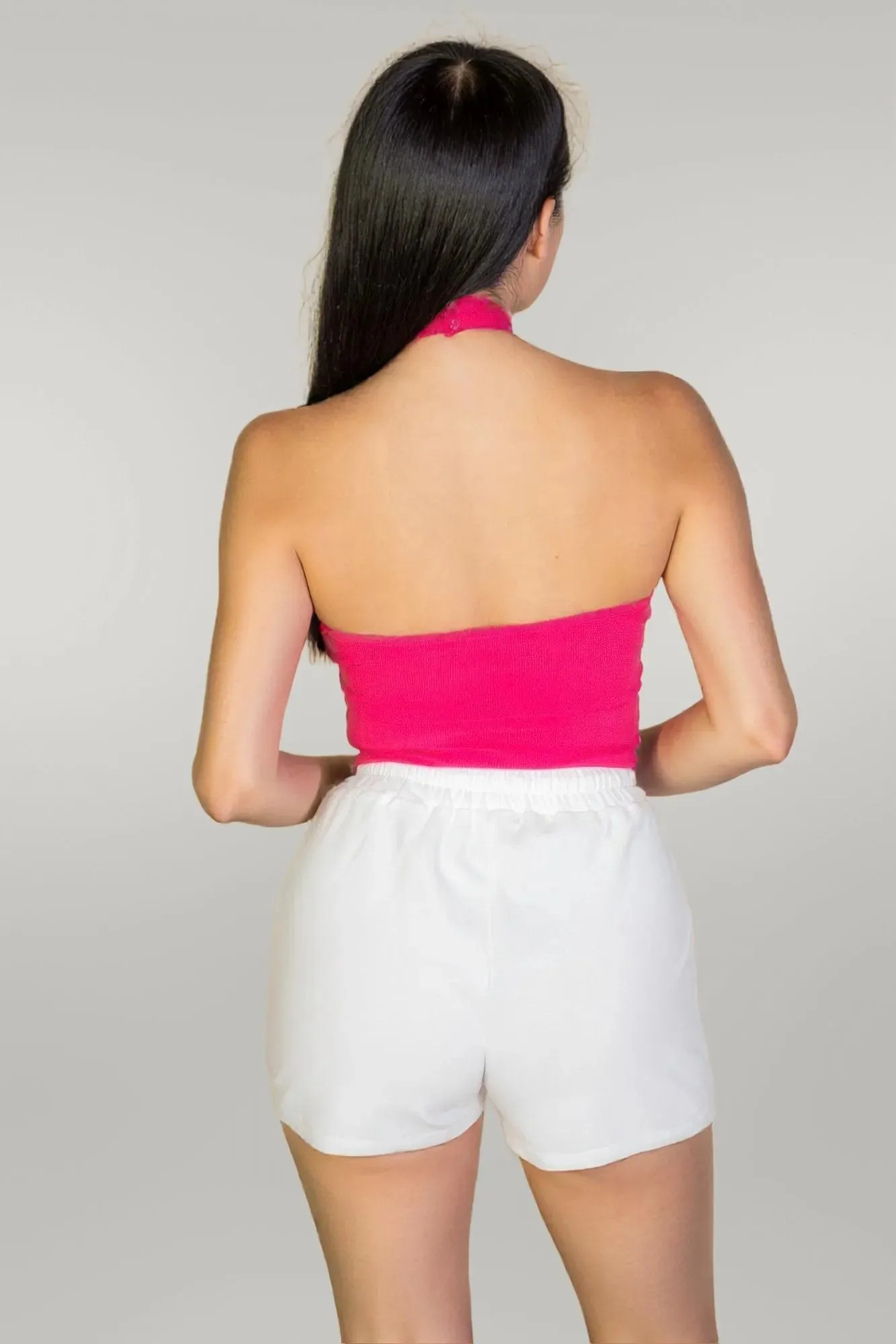 Ribbed Halter Neck Backless Top