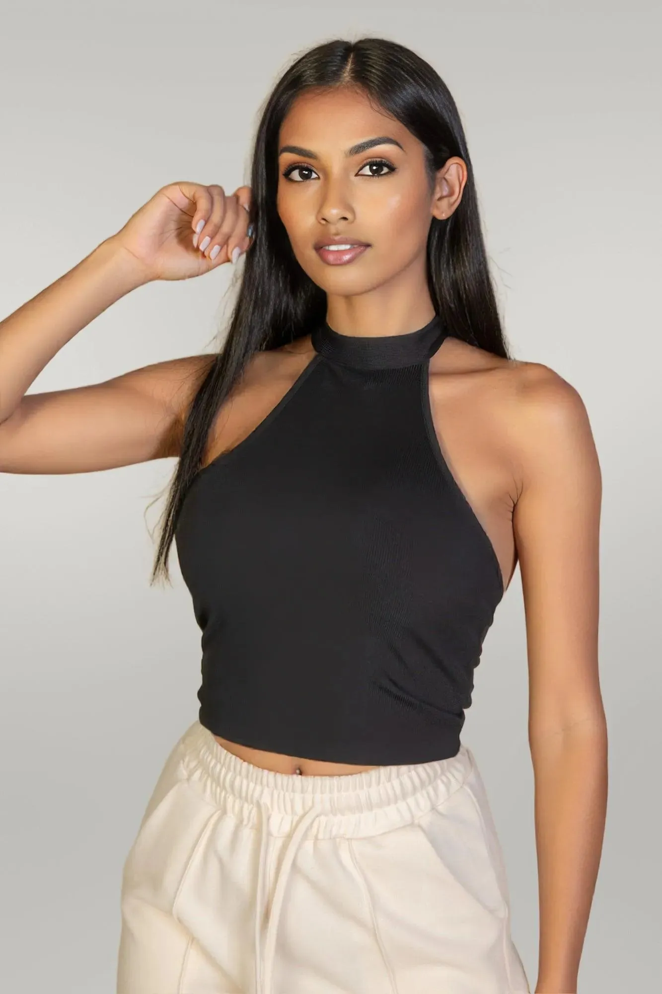 Ribbed Halter Neck Backless Top