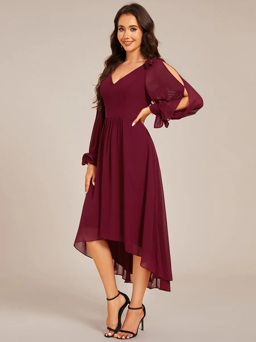 Robe de demoiselle d'honneur mi-longue en mousseline à ourlet asymétrique