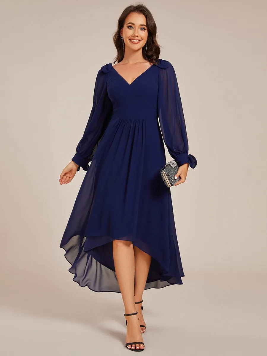Robe de demoiselle d'honneur mi-longue en mousseline à ourlet asymétrique