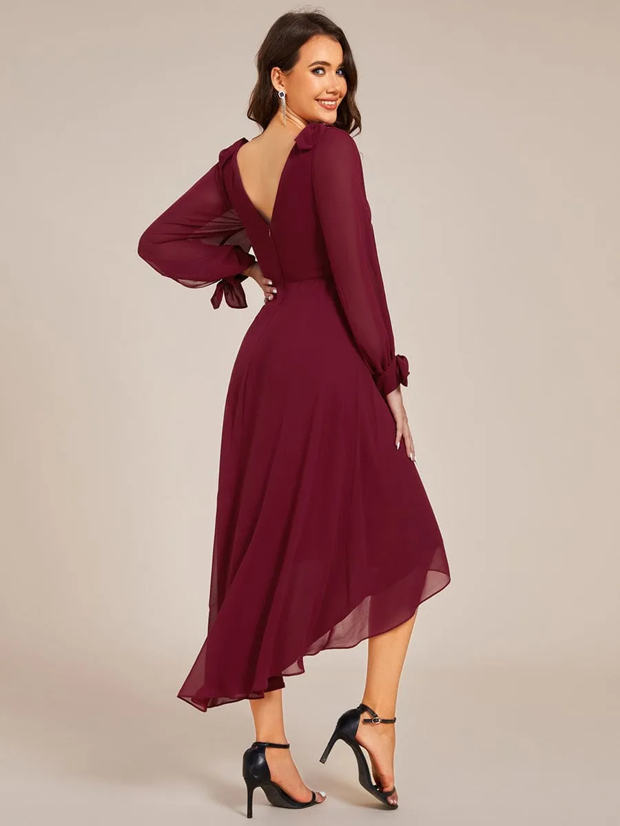 Robe de demoiselle d'honneur mi-longue en mousseline à ourlet asymétrique