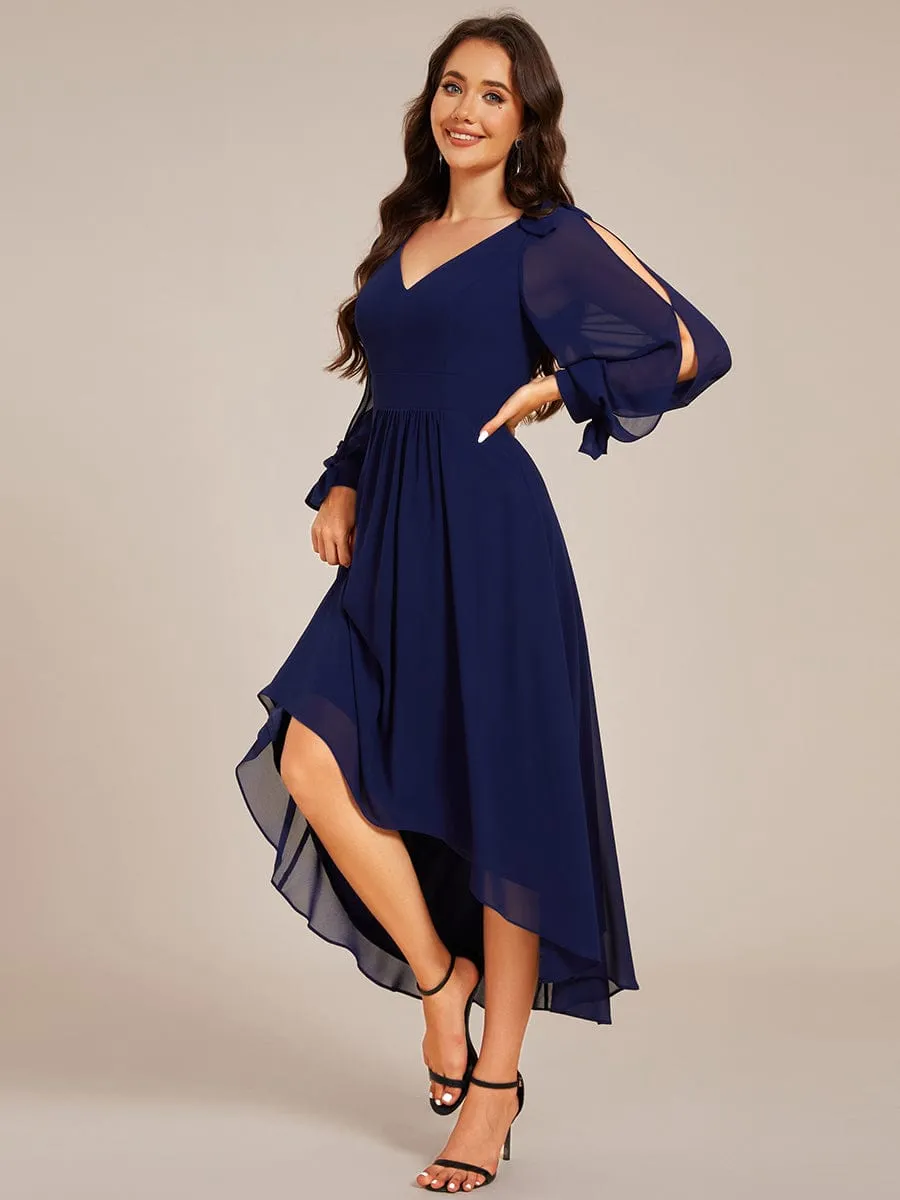 Robe de demoiselle d'honneur mi-longue en mousseline à ourlet asymétrique