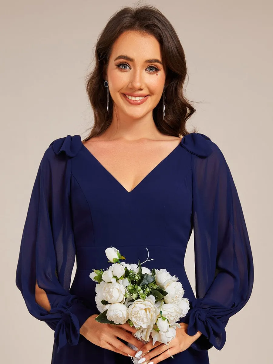 Robe de demoiselle d'honneur mi-longue en mousseline à ourlet asymétrique