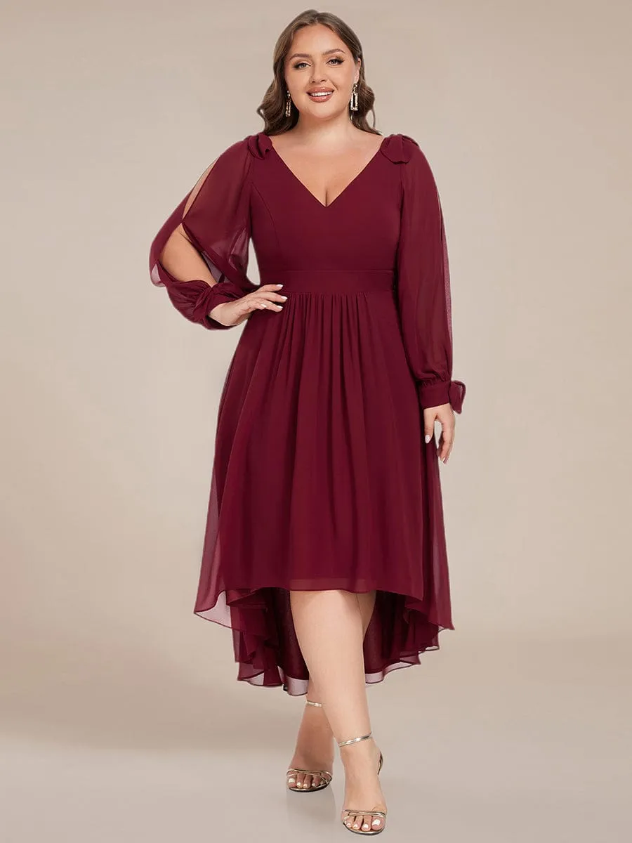 Robe de demoiselle d'honneur mi-longue en mousseline à ourlet asymétrique