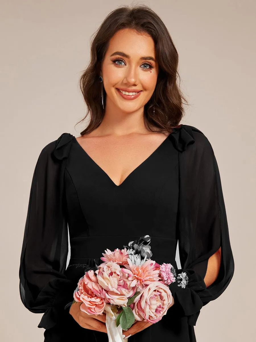 Robe de demoiselle d'honneur mi-longue en mousseline à ourlet asymétrique