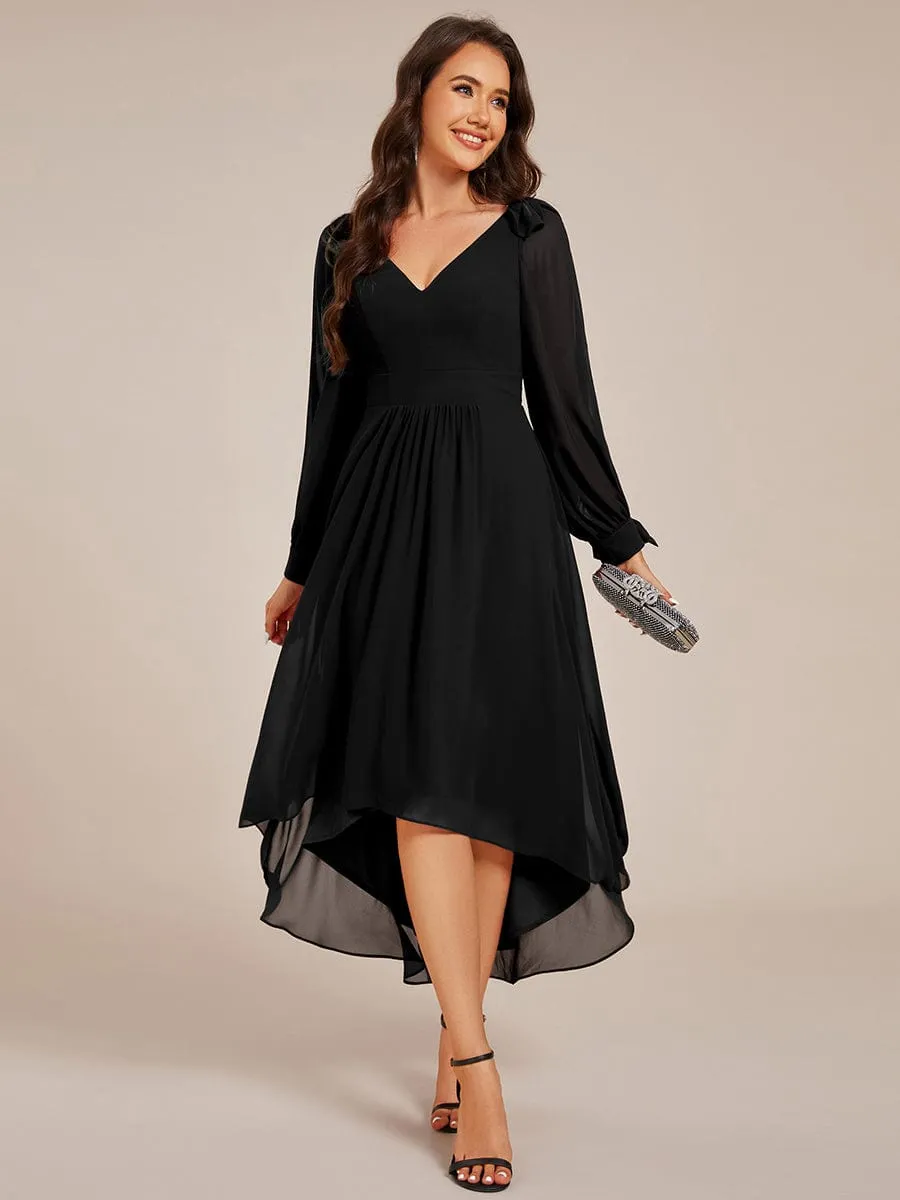 Robe de demoiselle d'honneur mi-longue en mousseline à ourlet asymétrique