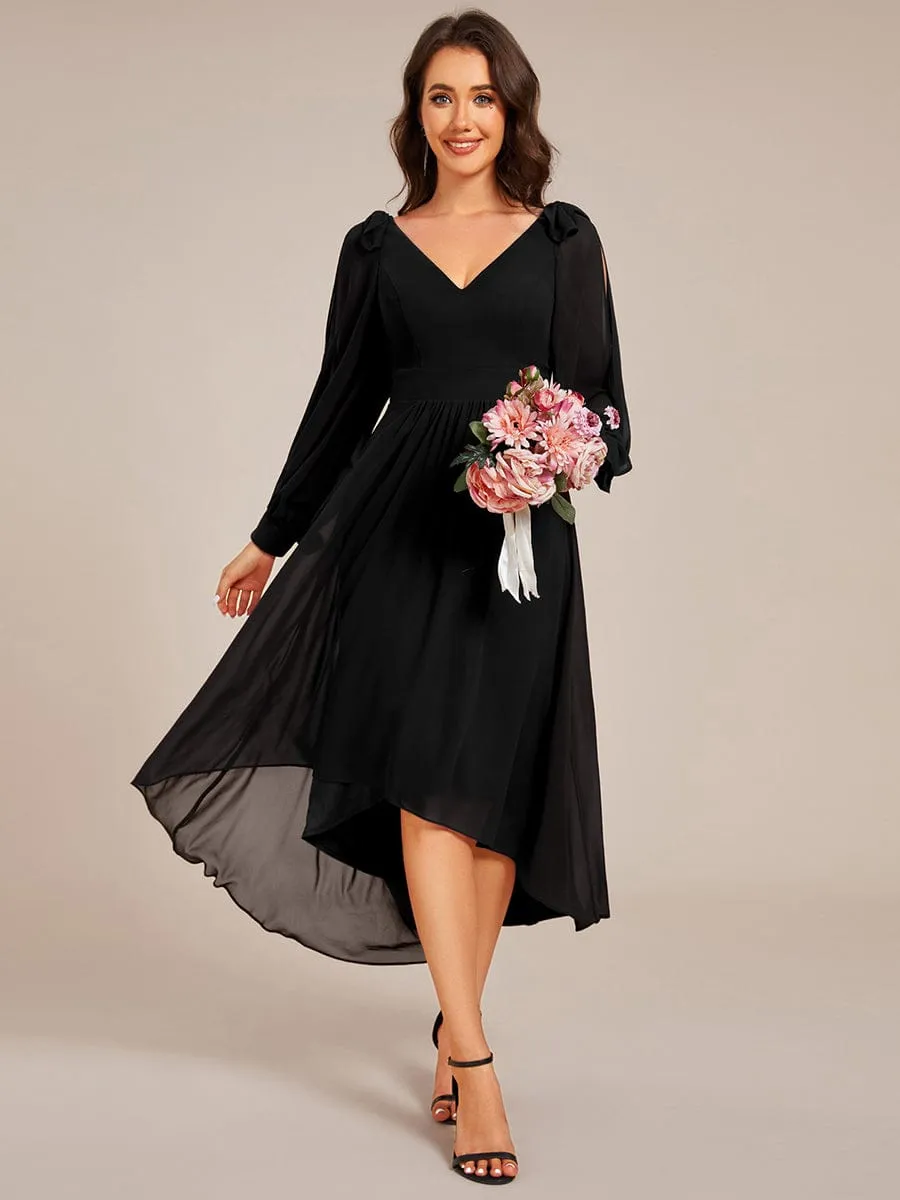 Robe de demoiselle d'honneur mi-longue en mousseline à ourlet asymétrique