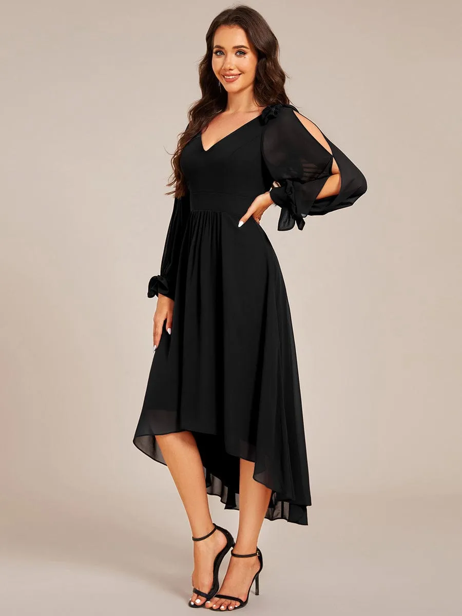 Robe de demoiselle d'honneur mi-longue en mousseline à ourlet asymétrique