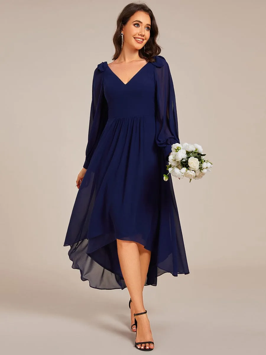 Robe de demoiselle d'honneur mi-longue en mousseline à ourlet asymétrique