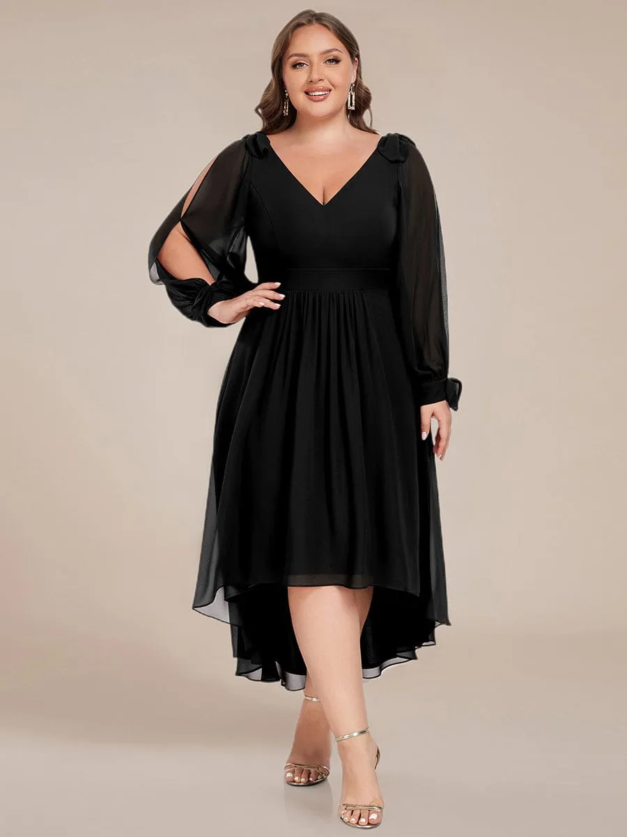 Robe de demoiselle d'honneur mi-longue en mousseline à ourlet asymétrique
