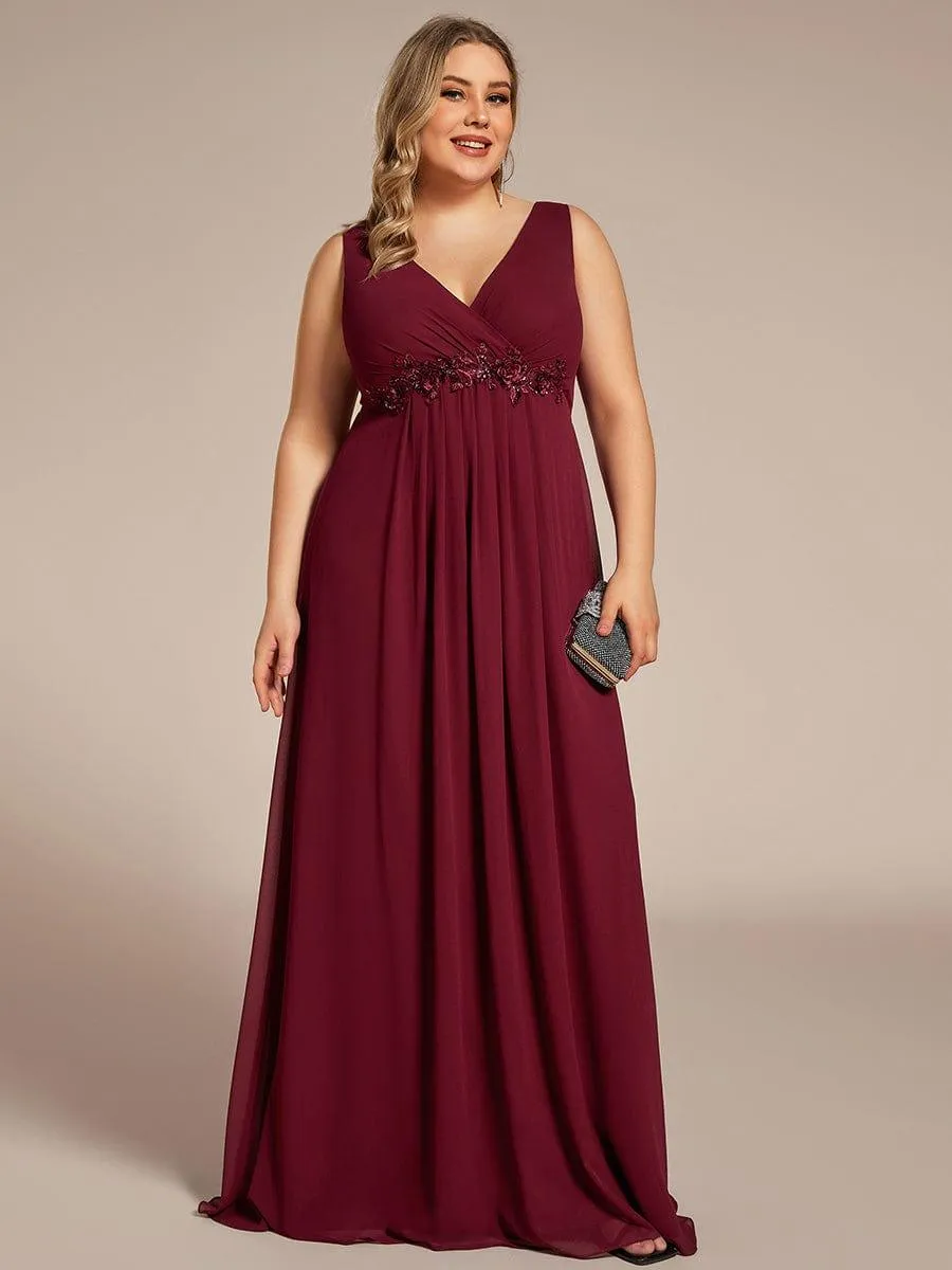 Robe de Soirée Formelle en Mousseline Applique Florale de Grande Taille