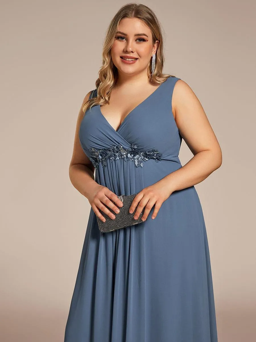 Robe de Soirée Formelle en Mousseline Applique Florale de Grande Taille