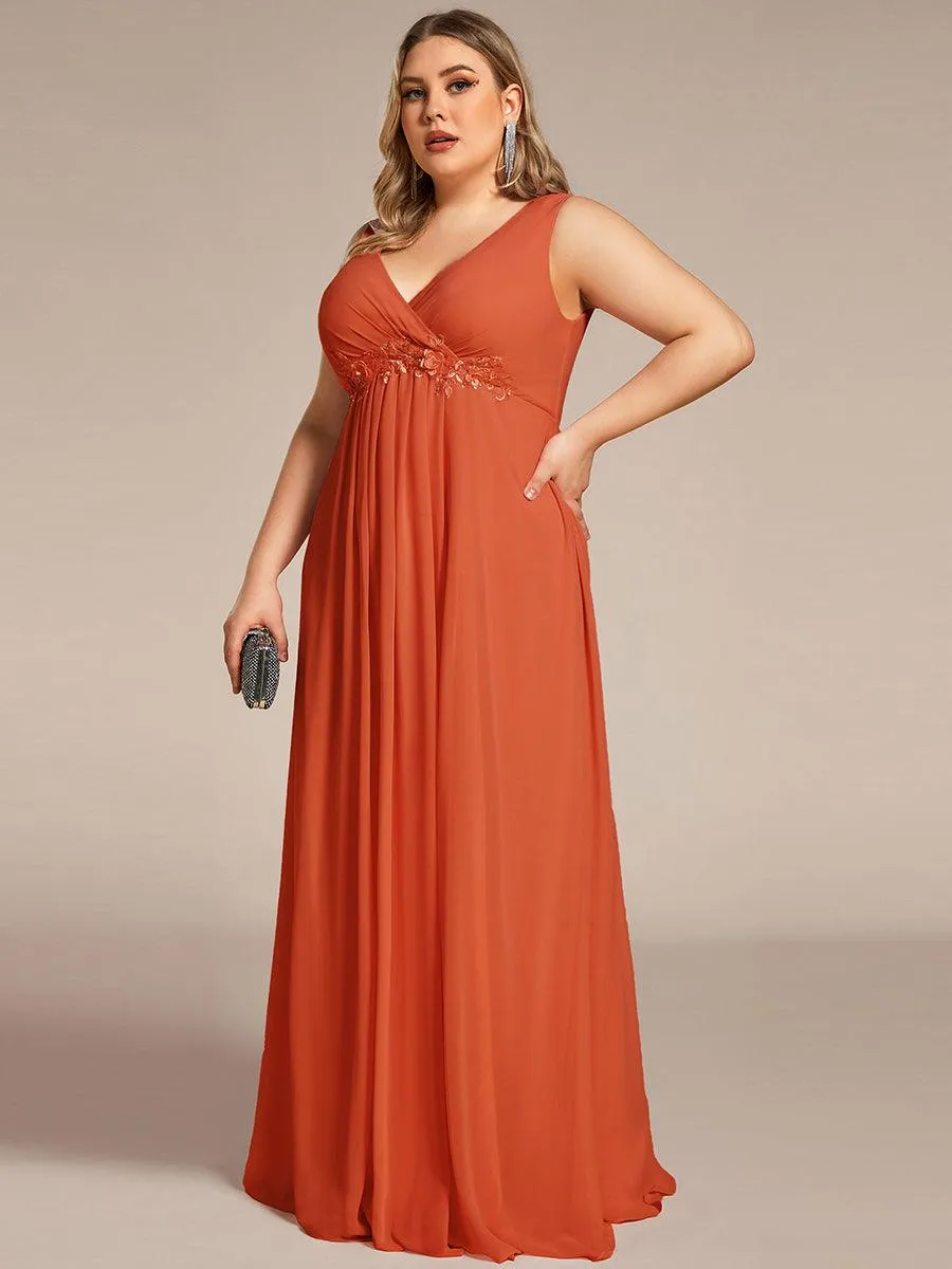 Robe de Soirée Formelle en Mousseline Applique Florale de Grande Taille