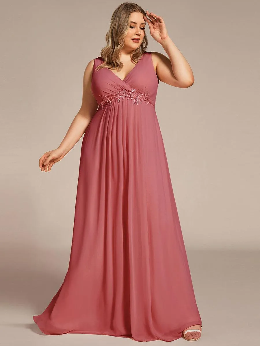 Robe de Soirée Formelle en Mousseline Applique Florale de Grande Taille