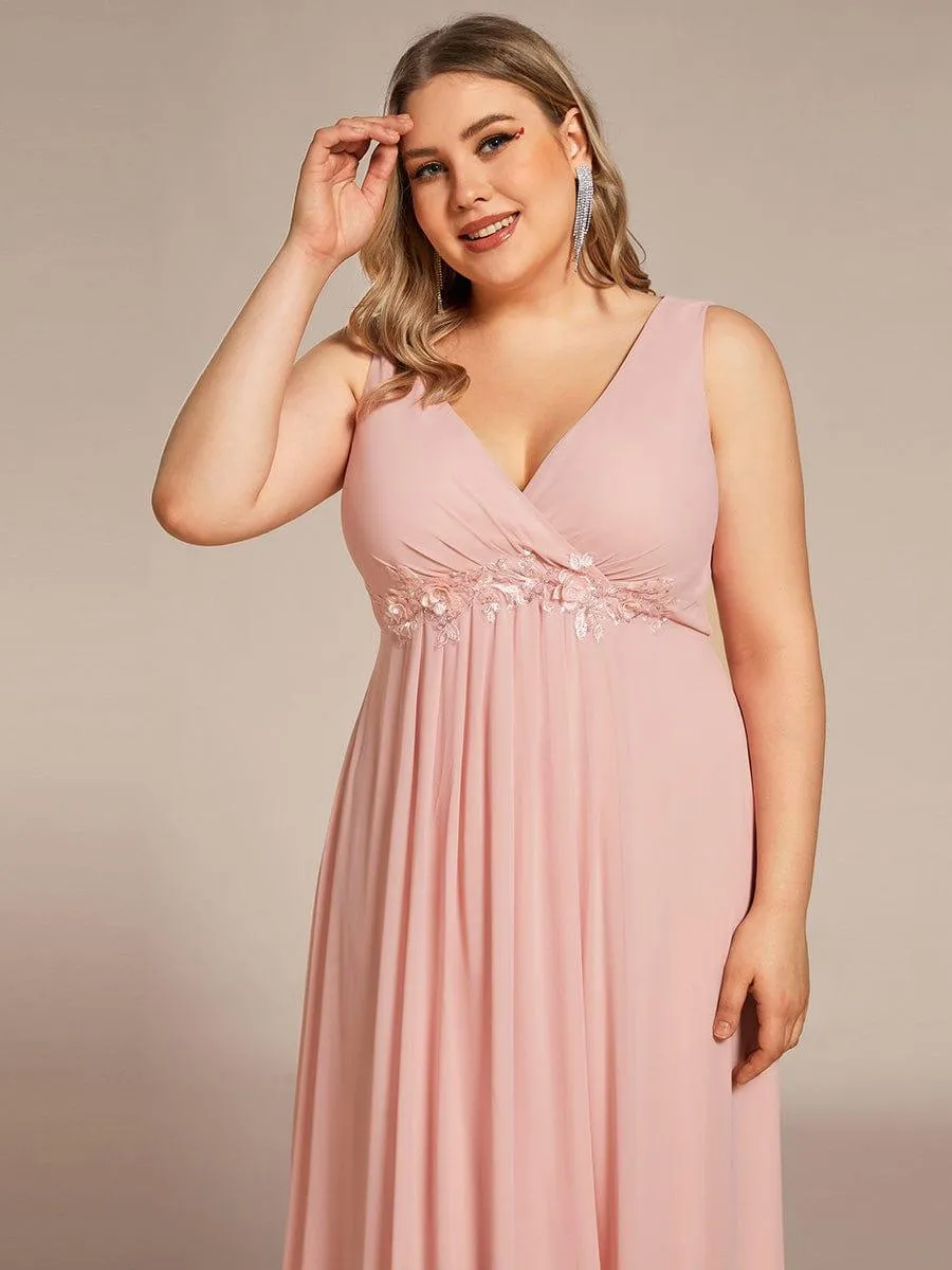 Robe de Soirée Formelle en Mousseline Applique Florale de Grande Taille