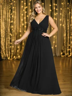 Robe de Soirée Formelle en Mousseline Applique Florale de Grande Taille