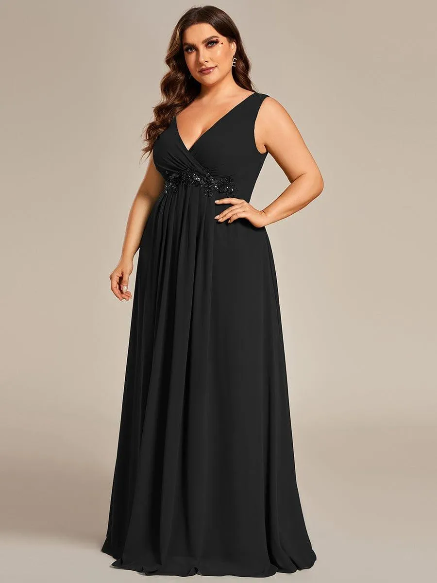 Robe de Soirée Formelle en Mousseline Applique Florale de Grande Taille