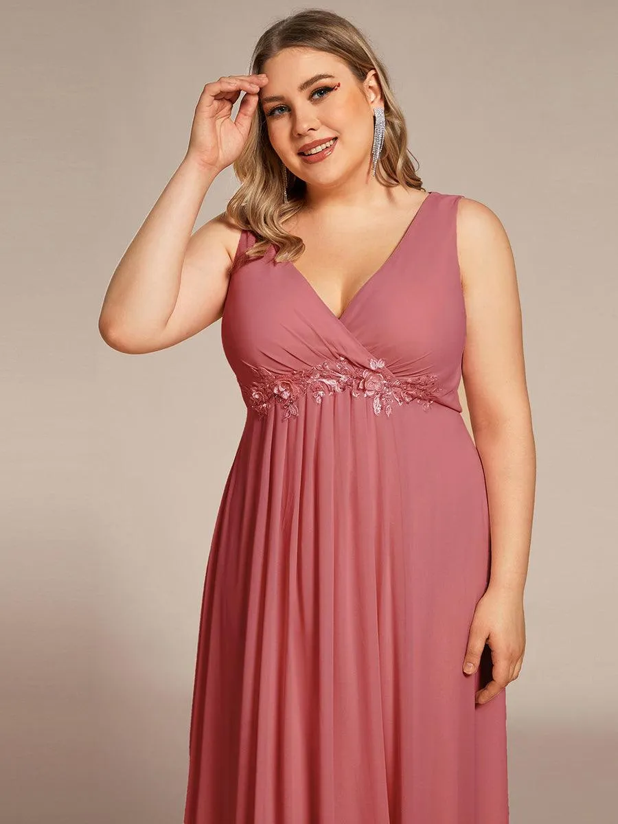 Robe de Soirée Formelle en Mousseline Applique Florale de Grande Taille