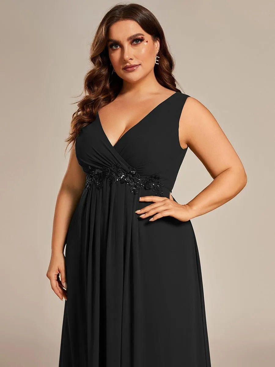 Robe de Soirée Formelle en Mousseline Applique Florale de Grande Taille