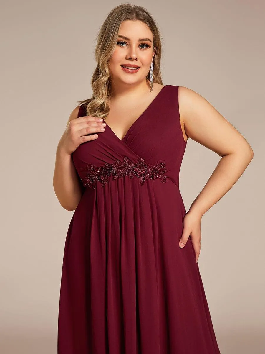 Robe de Soirée Formelle en Mousseline Applique Florale de Grande Taille