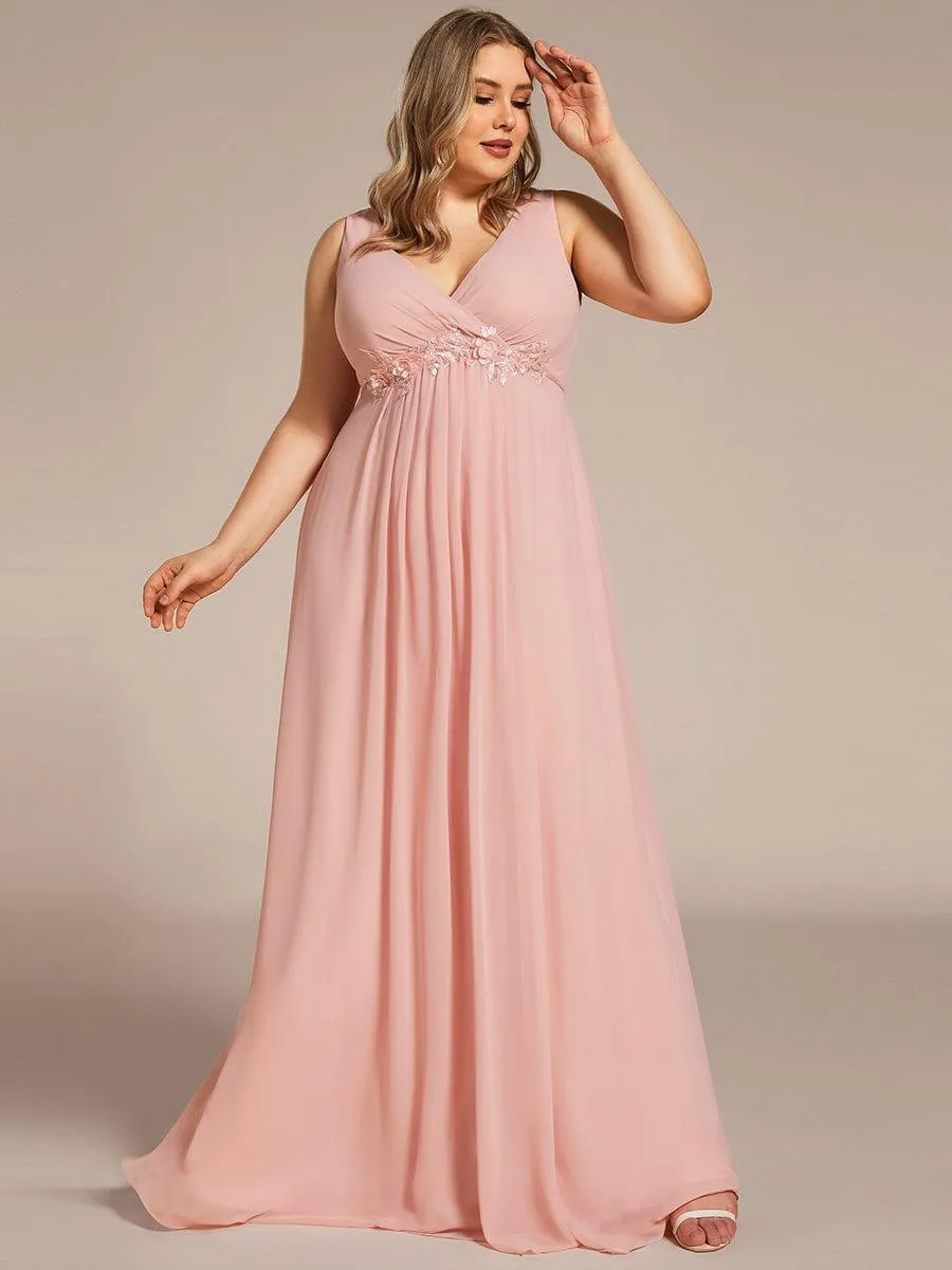 Robe de Soirée Formelle en Mousseline Applique Florale de Grande Taille