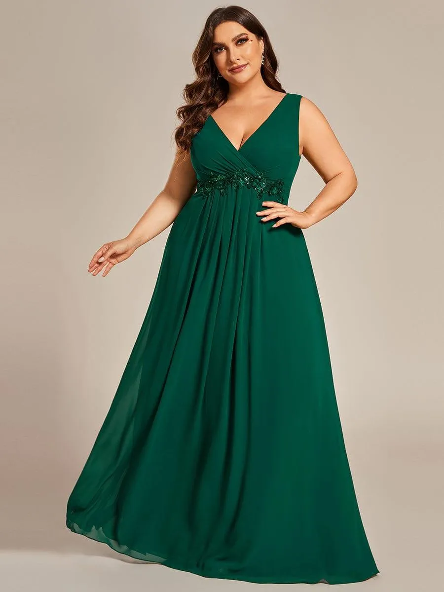 Robe de Soirée Formelle en Mousseline Applique Florale de Grande Taille
