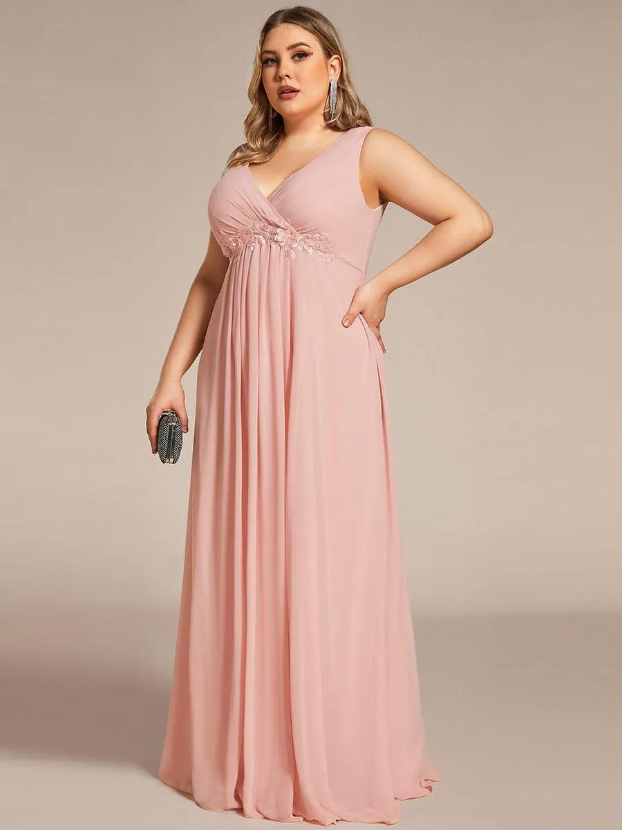 Robe de Soirée Formelle en Mousseline Applique Florale de Grande Taille