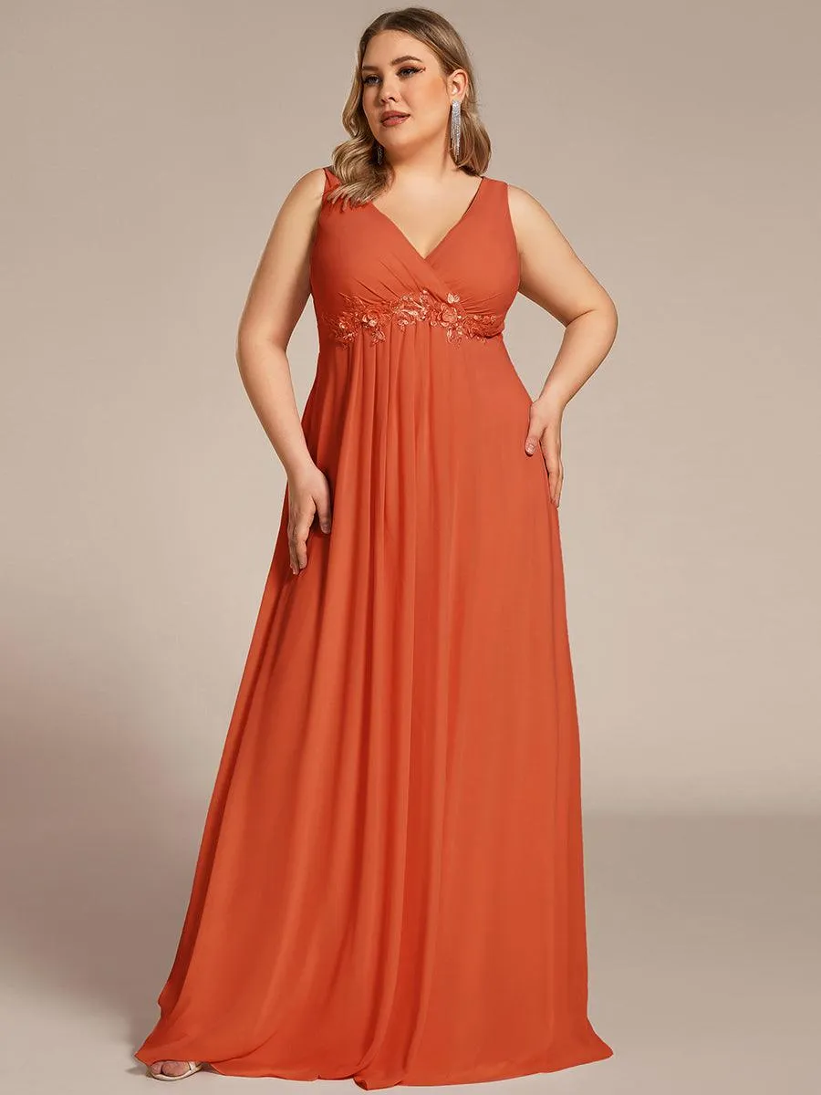 Robe de Soirée Formelle en Mousseline Applique Florale de Grande Taille