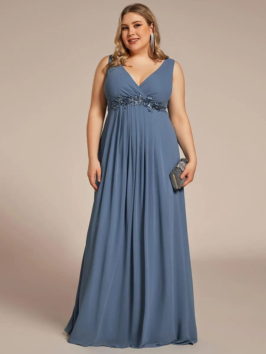 Robe de Soirée Formelle en Mousseline Applique Florale de Grande Taille