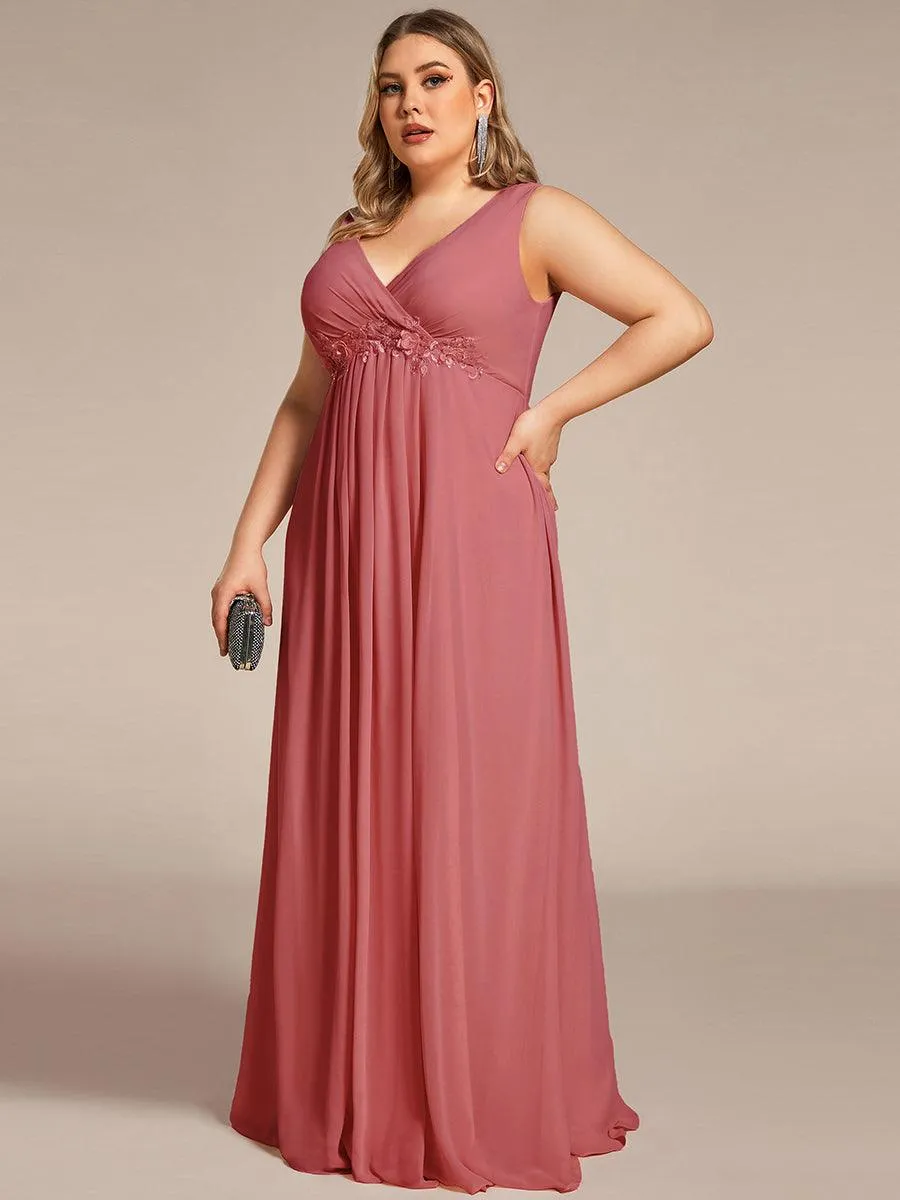 Robe de Soirée Formelle en Mousseline Applique Florale de Grande Taille