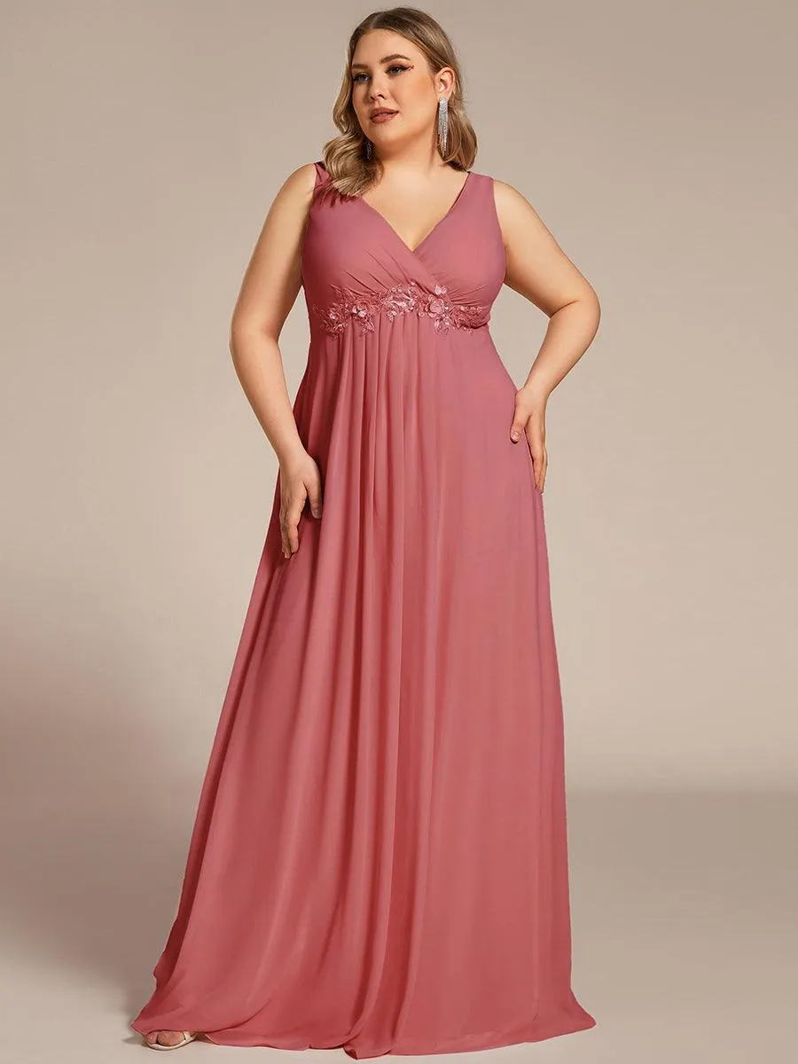 Robe de Soirée Formelle en Mousseline Applique Florale de Grande Taille