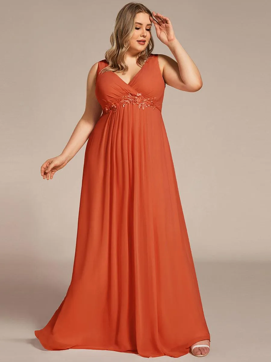 Robe de Soirée Formelle en Mousseline Applique Florale de Grande Taille