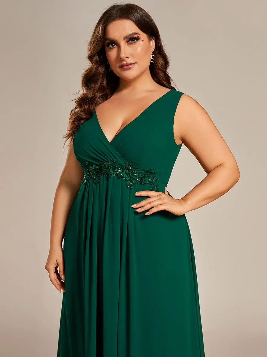Robe de Soirée Formelle en Mousseline Applique Florale de Grande Taille