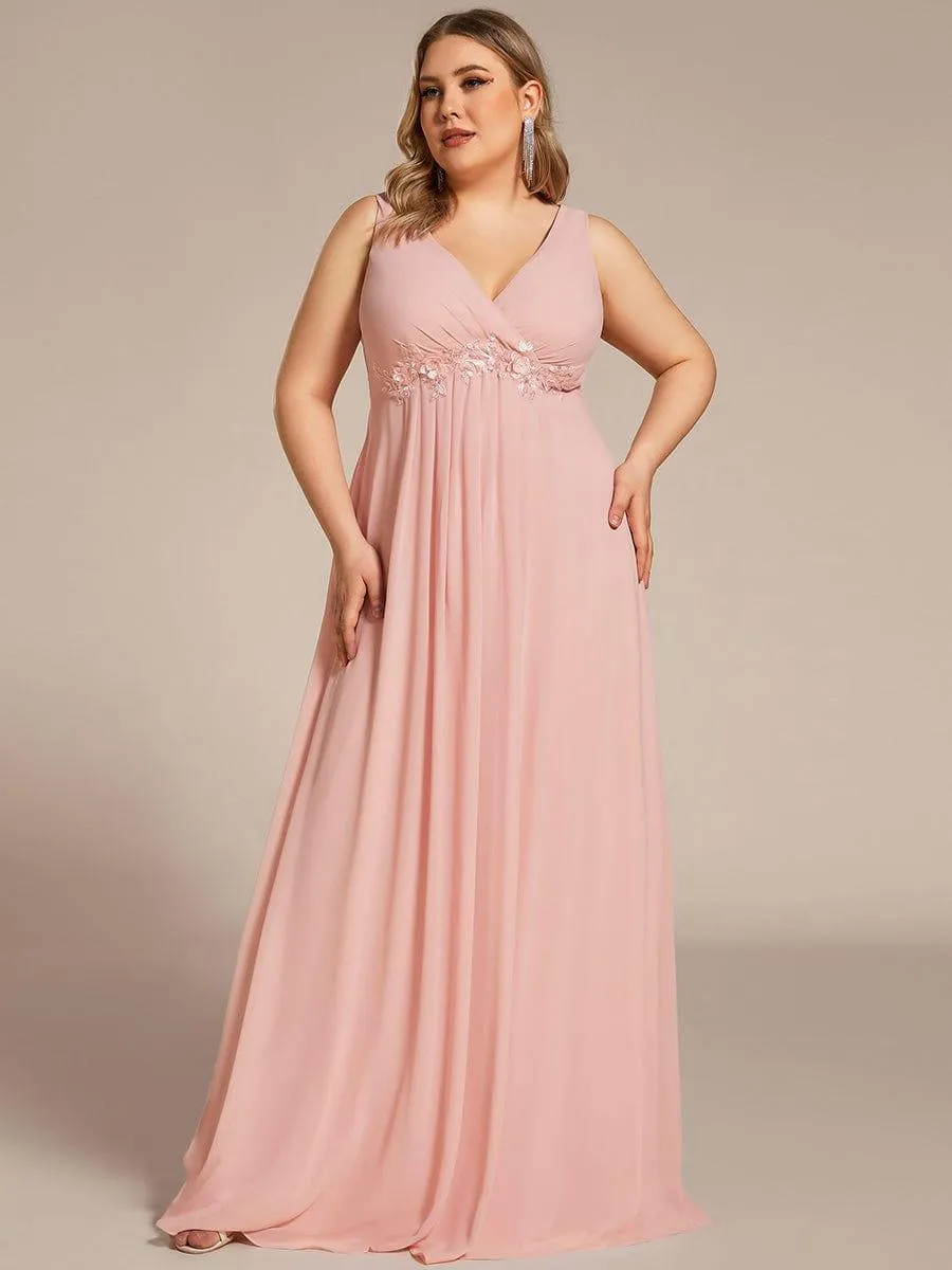 Robe de Soirée Formelle en Mousseline Applique Florale de Grande Taille