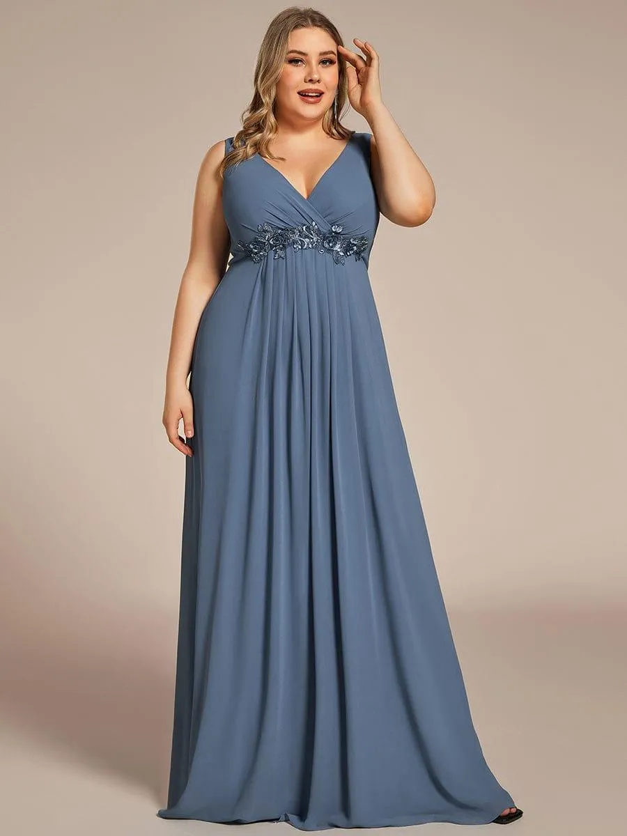 Robe de Soirée Formelle en Mousseline Applique Florale de Grande Taille