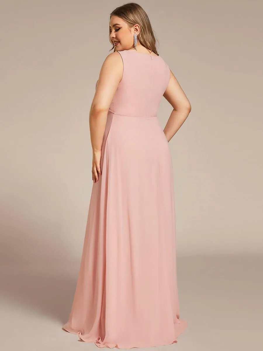 Robe de Soirée Formelle en Mousseline Applique Florale de Grande Taille