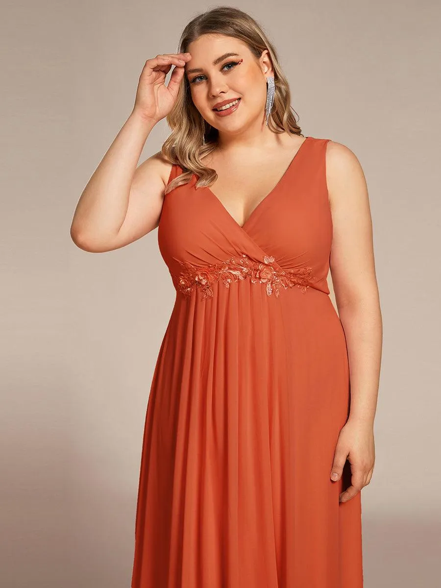 Robe de Soirée Formelle en Mousseline Applique Florale de Grande Taille