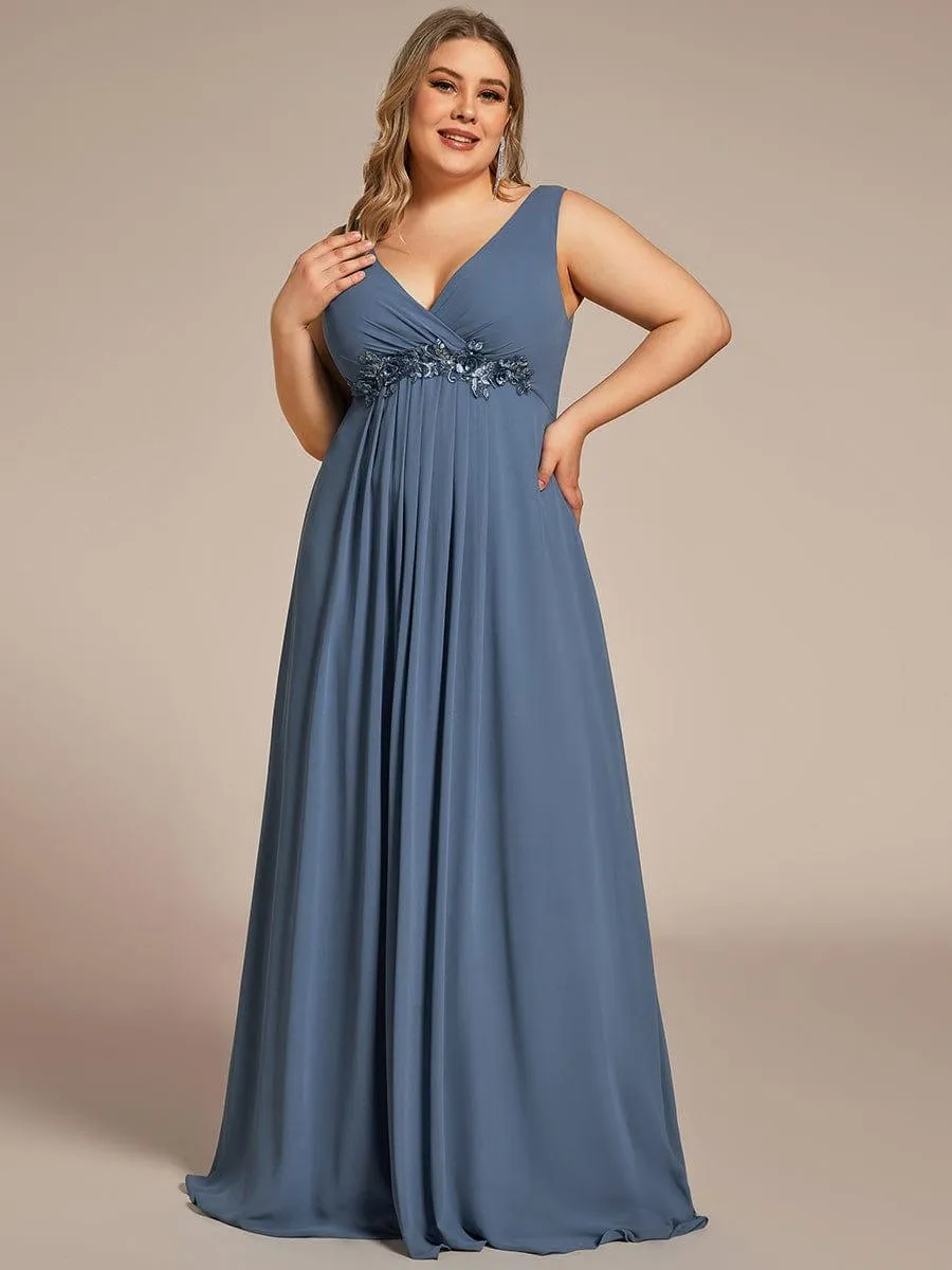 Robe de Soirée Formelle en Mousseline Applique Florale de Grande Taille